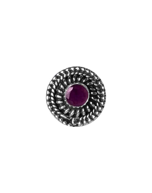 Round Oxidized 92.5 Sterling Silver Nose Pin with Ruby - Default Title - Abhooshan