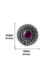 Round Oxidized 92.5 Sterling Silver Nose Pin with Ruby