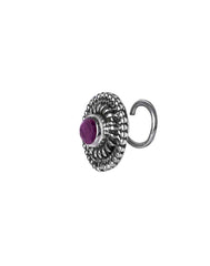 Round Oxidized 92.5 Sterling Silver Nose Pin with Ruby