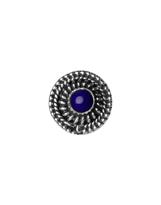 Round Oxidized 92.5 Sterling Silver Nose Pin with Lapis Lazuli