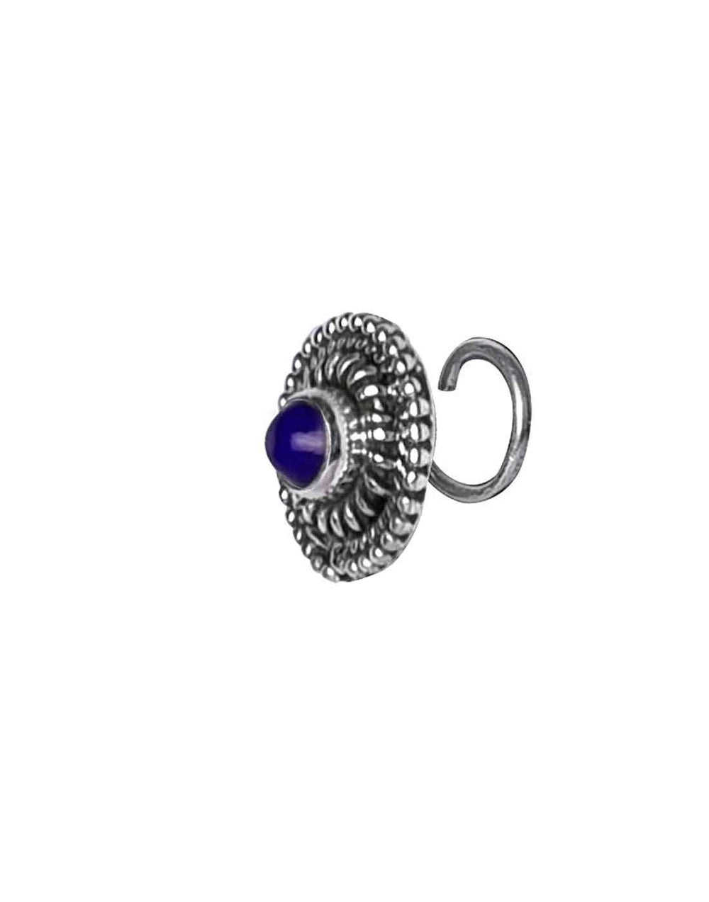 Round Oxidized 92.5 Sterling Silver Nose Pin with Lapis Lazuli