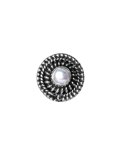 Round Oxidized 92.5 Sterling Silver Nose Pin with Pearl - Default Title - Abhooshan