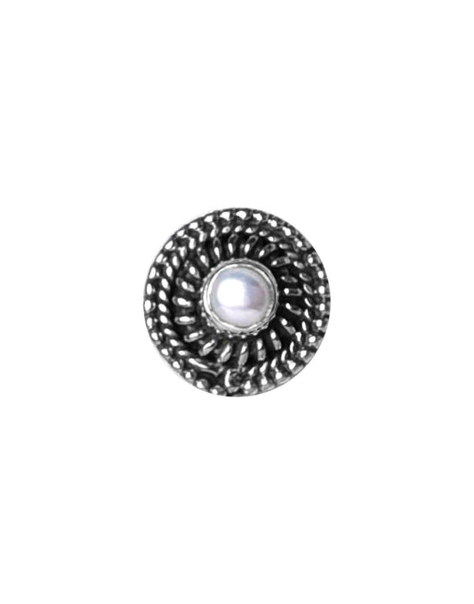 Round Oxidized 92.5 Sterling Silver Nose Pin with Pearl