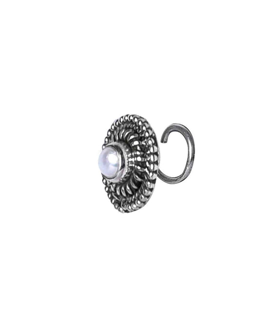 Round Oxidized 92.5 Sterling Silver Nose Pin with Pearl