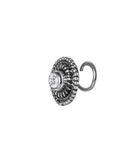 Round Oxidized 92.5 Sterling Silver Nose Pin with Cubic Zirconia