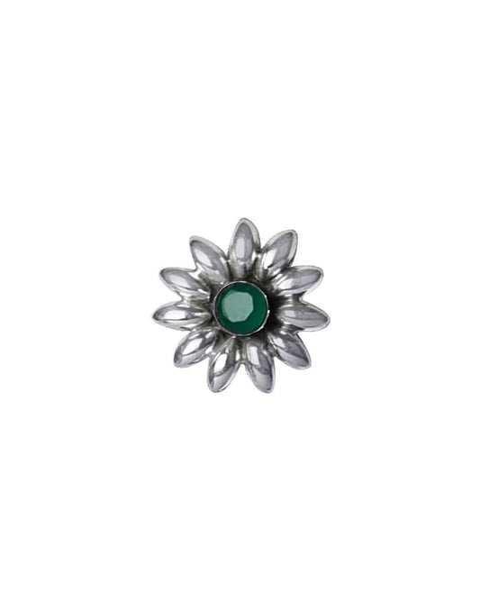 Flower 92.5 Sterling Silver Nose Pin with Emerald