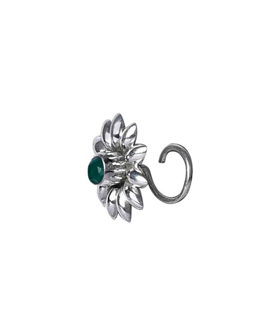 Flower 92.5 Sterling Silver Nose Pin with Emerald