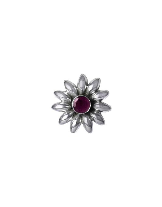 Flower 92.5 Sterling Silver Ruby Nose Pin