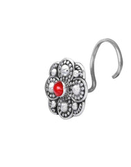 Designer 92.5 Sterling Silver Red Coral Nose Pin