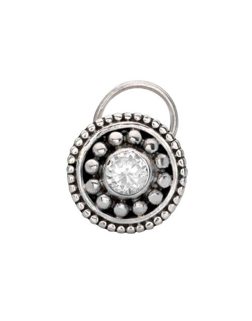 Designer Round 92.5 Sterling Silver Cubic Zirconia Nose Pin - Default Title - Abhooshan