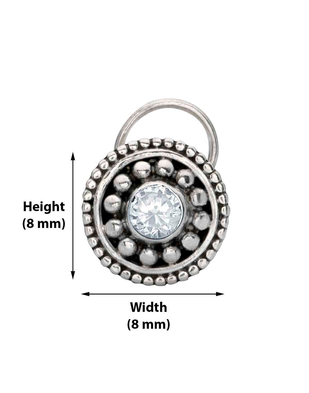 Designer Round 92.5 Sterling Silver Cubic Zirconia Nose Pin