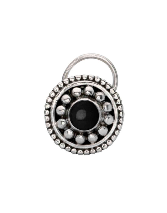 Designer Round 92.5 Sterling Silver Black Onyx Nose Pin