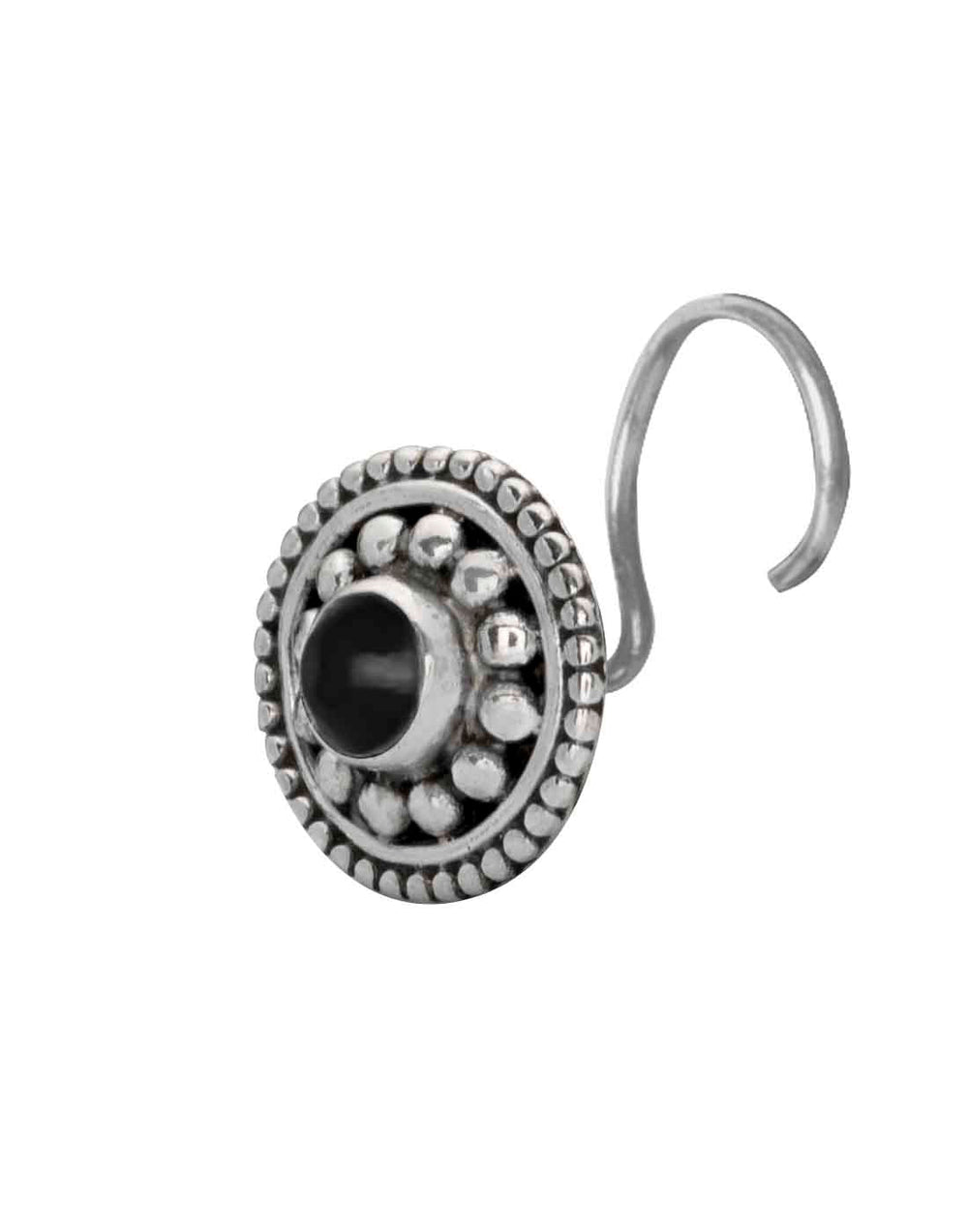 Designer Round 92.5 Sterling Silver Black Onyx Nose Pin
