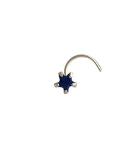 Star Shape Blue CZ Stone Nose Pin with wire in 92.5 Silver