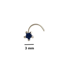 Star Shape Blue CZ Stone Nose Pin with wire in 92.5 Silver