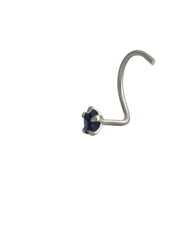 Star Shape Blue CZ Stone Nose Pin with wire in 92.5 Silver