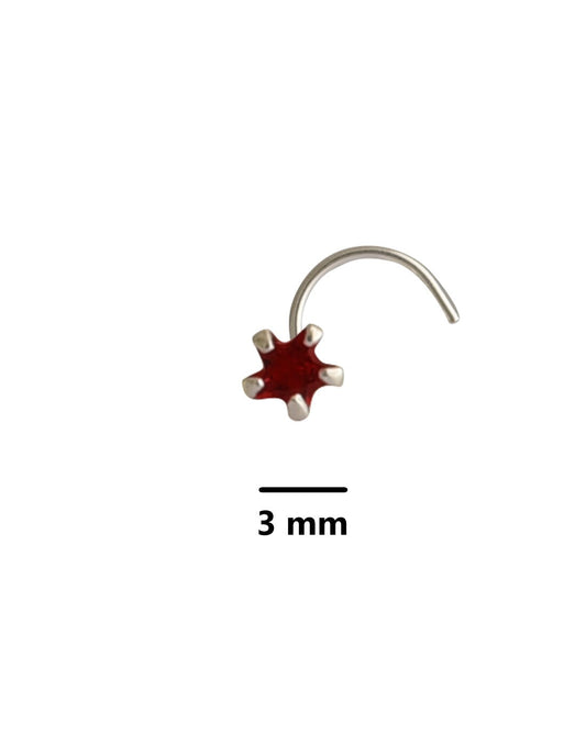 Combo of Star Shape Red and White CZ Stone Nose Pin with wire in 92.5 Silver