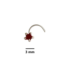 Combo of Star Shape Red and White CZ Stone Nose Pin with wire in 92.5 Silver