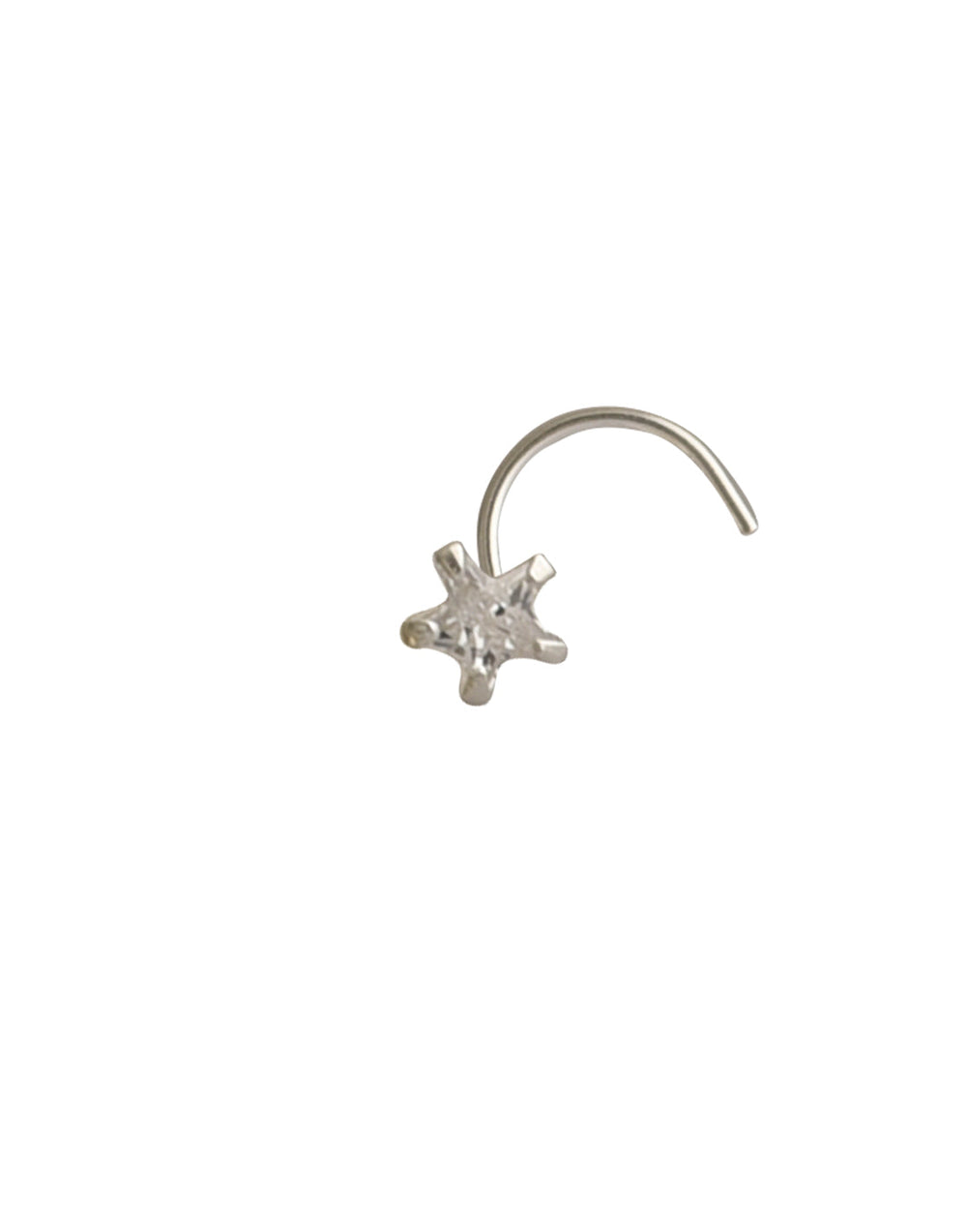 Star Shape White CZ Stone Nose Pin with wire in 92.5 Silver