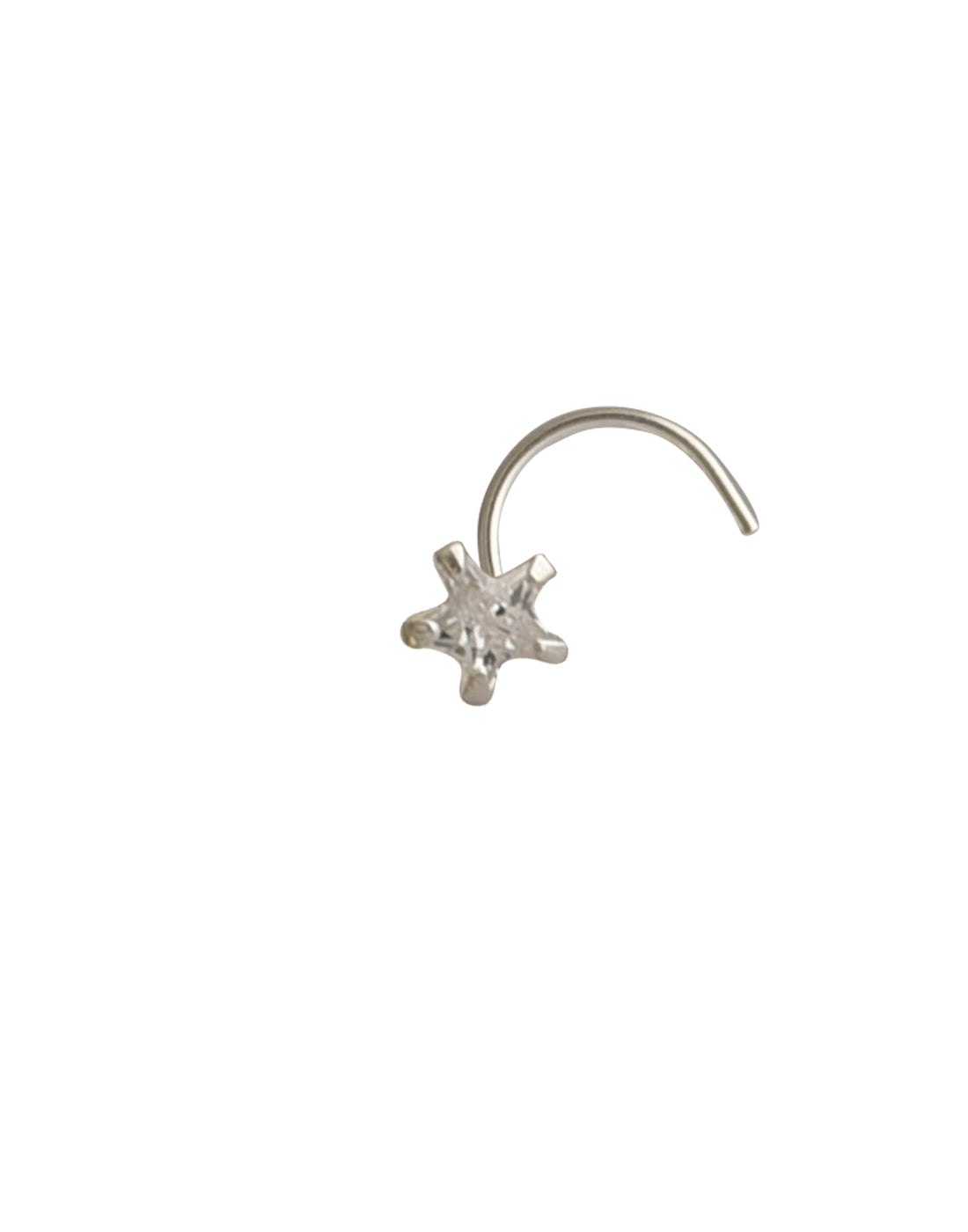 Star Shape White CZ Stone Nose Pin with wire in 92.5 Silver