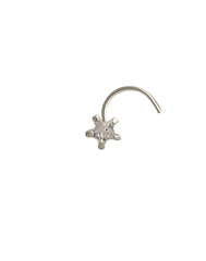 Star Shape White CZ Stone Nose Pin with wire in 92.5 Silver