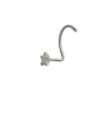 Star Shape White CZ Stone Nose Pin with wire in 92.5 Silver