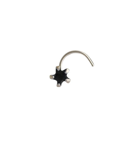 Star Shape Black CZ Stone Nose Pin with wire in 92.5 Silver - Default Title - Abhooshan