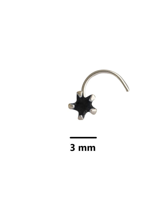 Star Shape Black CZ Stone Nose Pin with wire in 92.5 Silver