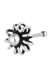 Flower shape Nose Stud 6 MM in 92.5 Oxidized Silver