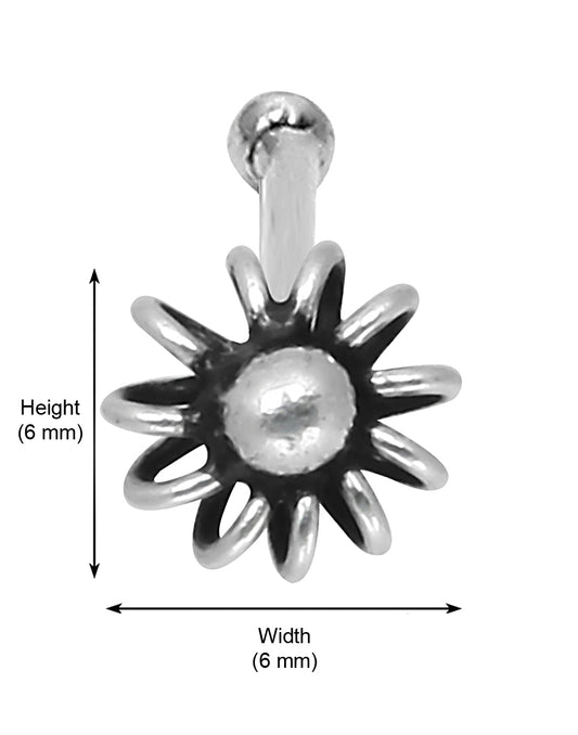 Flower shape Nose Stud 6 MM in 92.5 Oxidized Silver