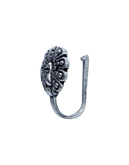 Peacock Clip On Press On Nose Pin in Silver Alloy
