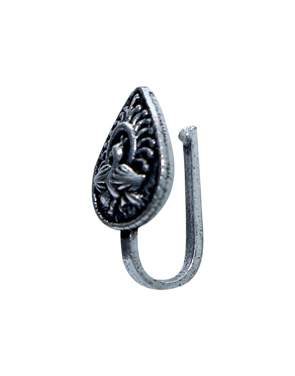 Pear Shaped Clip On Press On Nose Pin in Silver Alloy