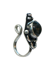 Black Onyx Oxidized Clip On Press On Nose Pin in Silver Alloy