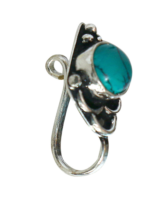 Turquoise Oxidized Clip On Press On Nose Pin in Silver Alloy