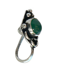 Green Onyx Oxidized Clip On Press On Nose Pin in Silver Alloy