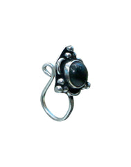 Black Onyx Oxidized Clip On Press On Nose Pin in Silver Alloy