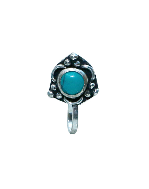 Turquoise Oxidized Clip On Press On Nose Pin in Silver Alloy - Default Title - Abhooshan