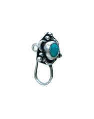 Turquoise Oxidized Clip On Press On Nose Pin in Silver Alloy