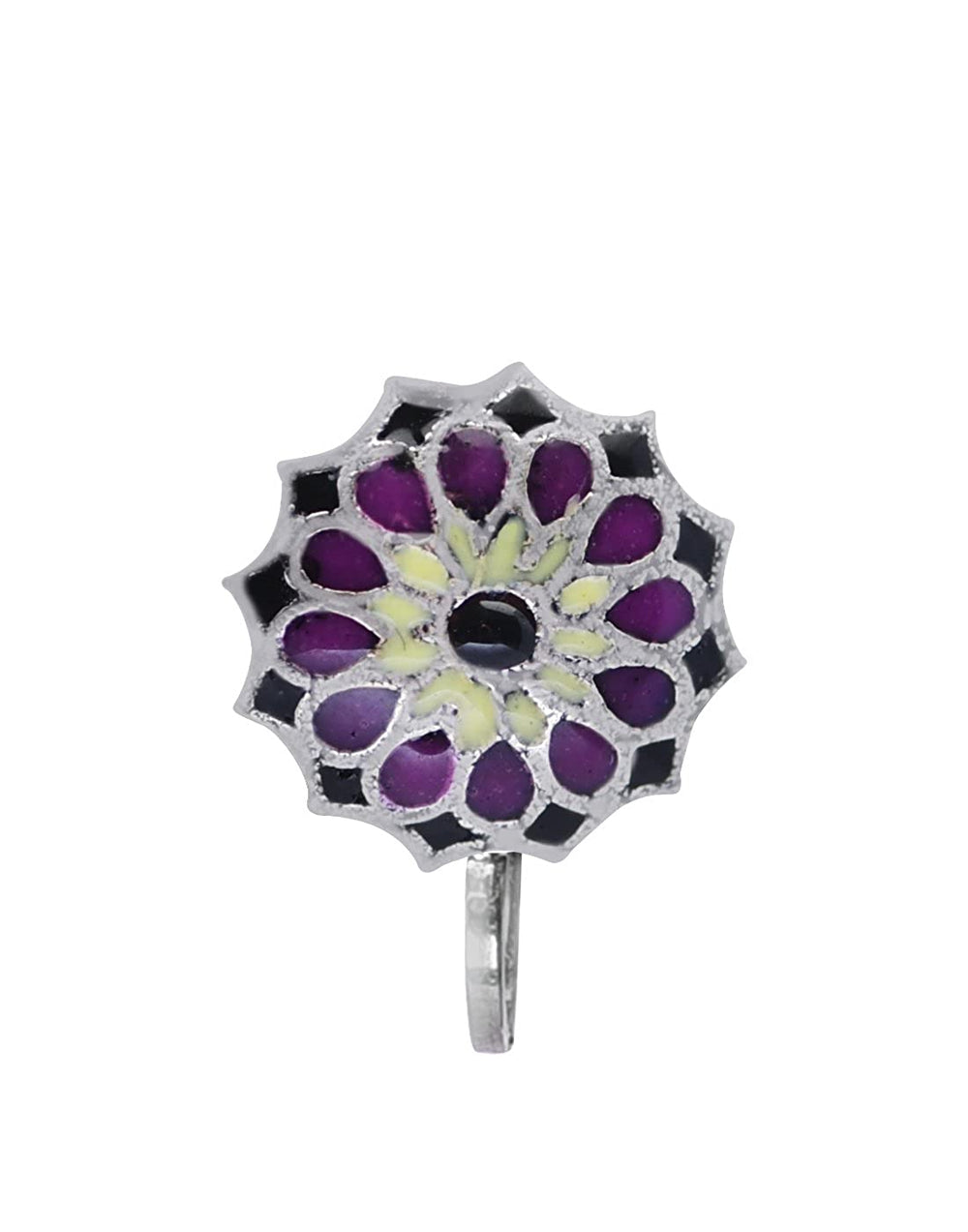 Abhooshan Designer and Trendy look Colorful Enamel Silver Alloy Nose pin for Women