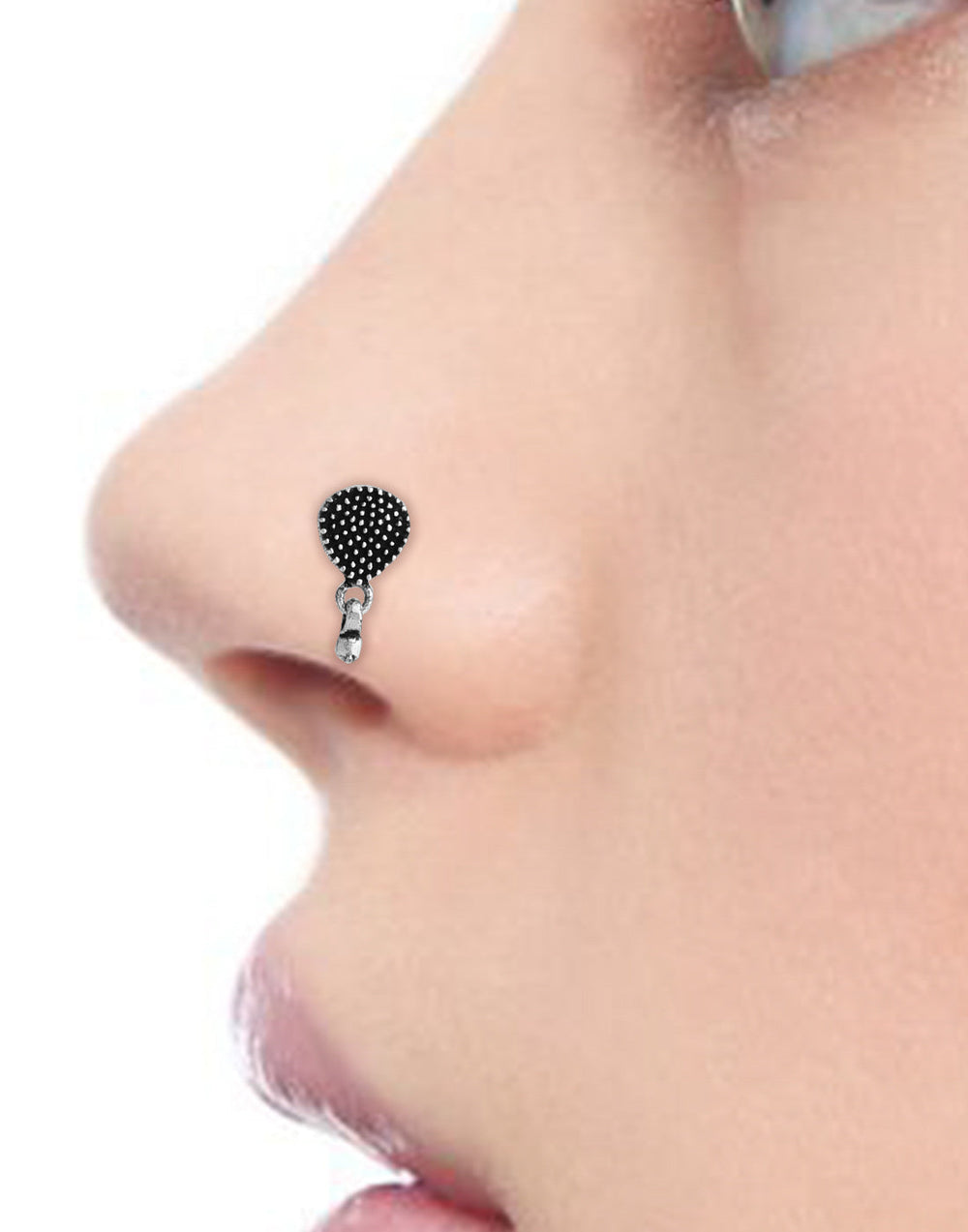 Oxidized Pear Shape with Drop Tribal Look Silver Alloy Nose pin