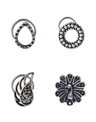 Combo Set of 4 Designer Oxidized Silver Alloy Nose Pin Studs