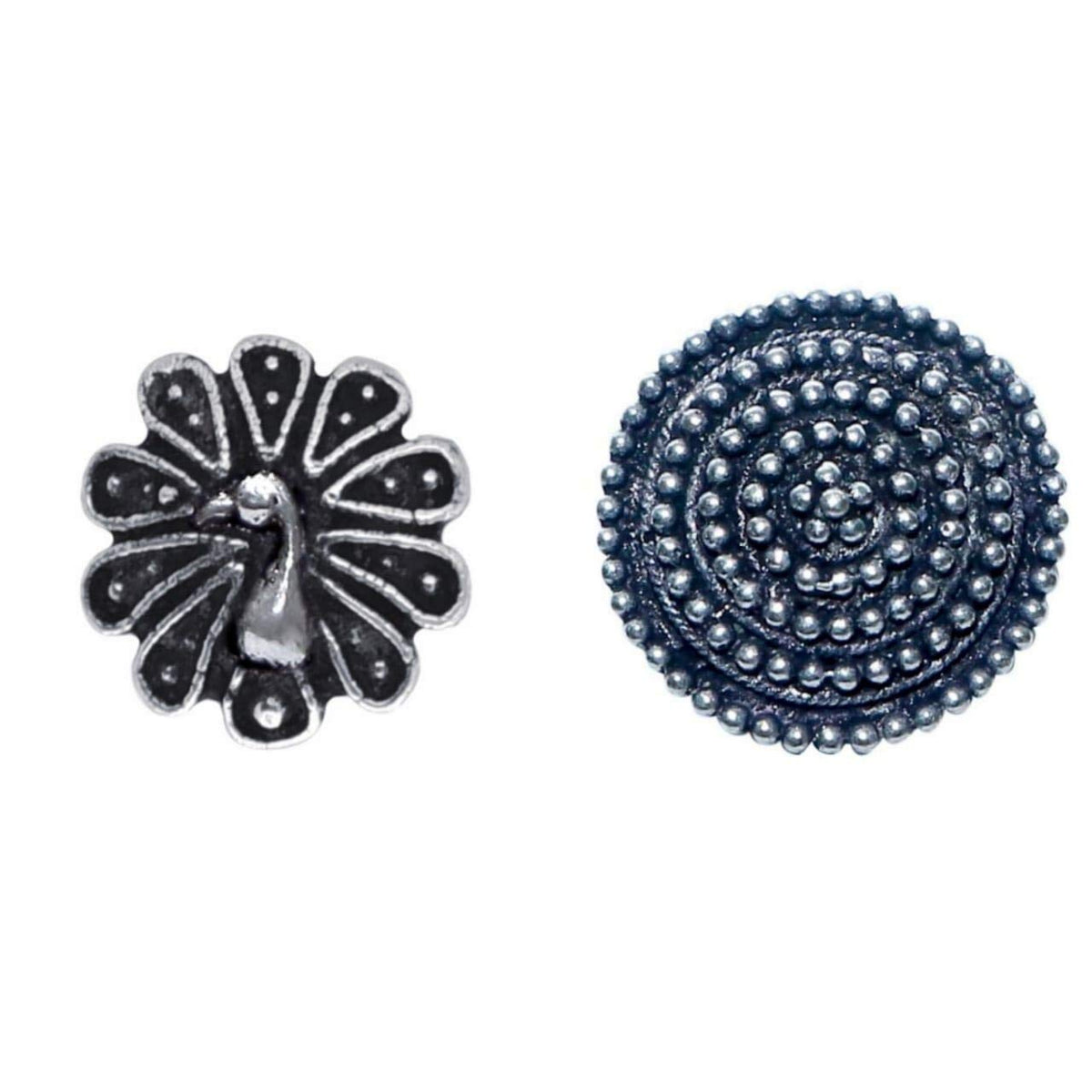 Combo of Designer and Tribal look Big Silver Alloy Nose Pin and Peacock Nose Pin/Studs
