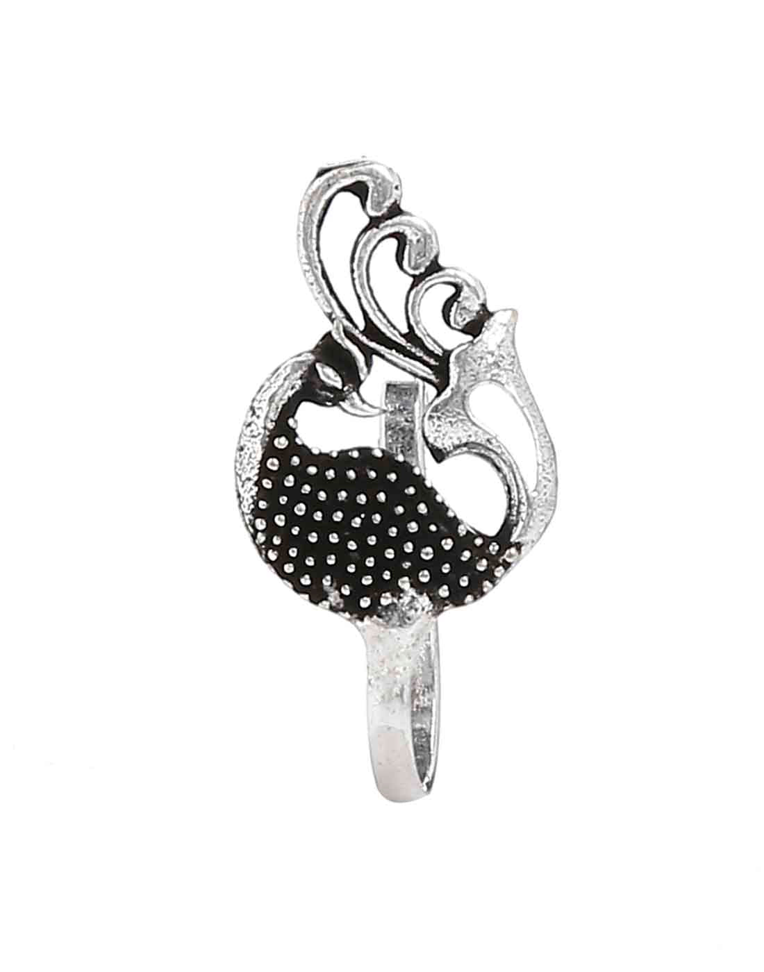 Designer and Tribal look Big Peaccok Silver Alloy Nose pin