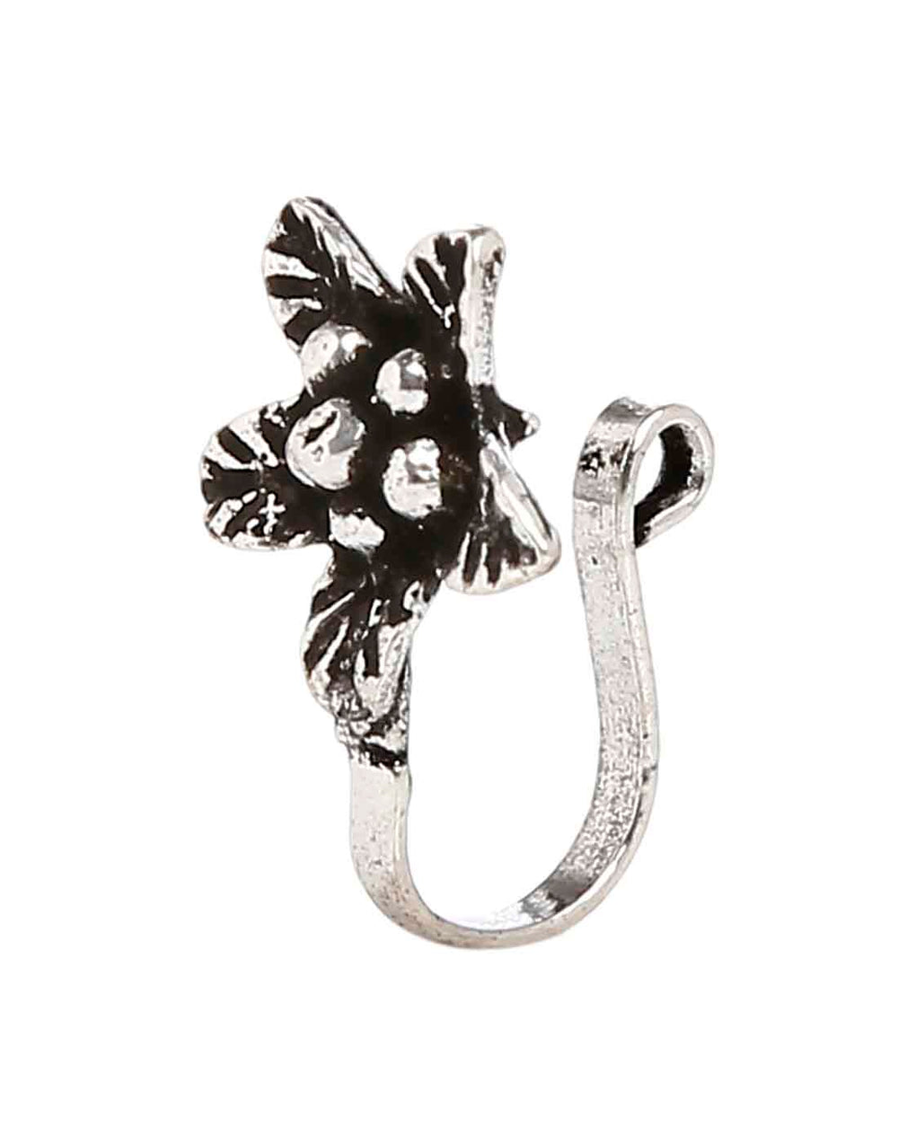 Designer and Tribal look Big Flower Silver Alloy Nose Pin
