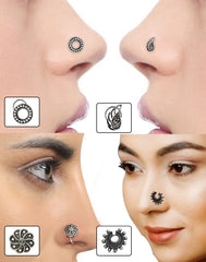 Combo Set of 4 Designer Oxidized Silver Alloy Nose Pin Studs