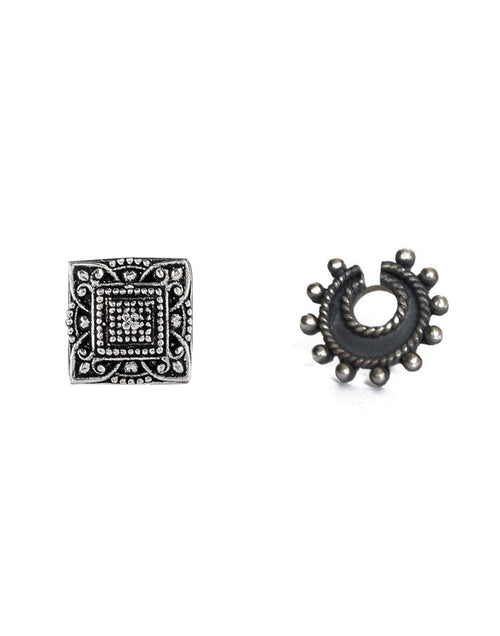 Combo of Designer and Tribal BIG look Silver Alloy Nose Pin/Studs - Default Title - Abhooshan