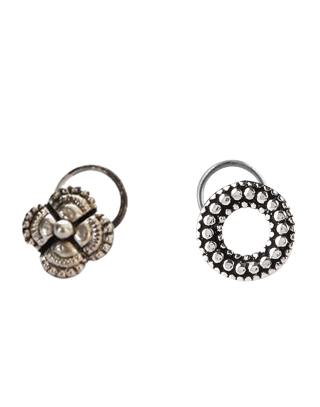 Combo of Designer and Tribal look Silver Alloy Petals and Hollow Round Nose Pin/Studs