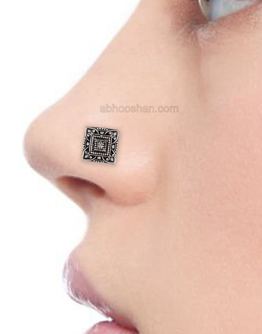 Designer Square Silver Alloy Nose Pin Studs