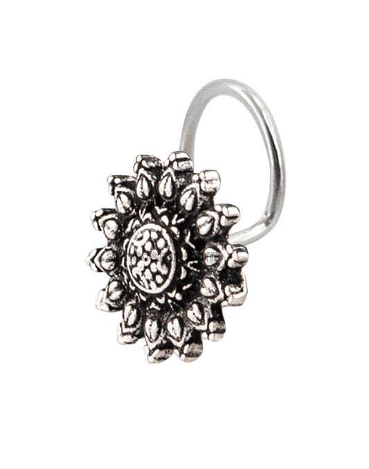 Designer Big Flower Silver Alloy Nose Pin Studs