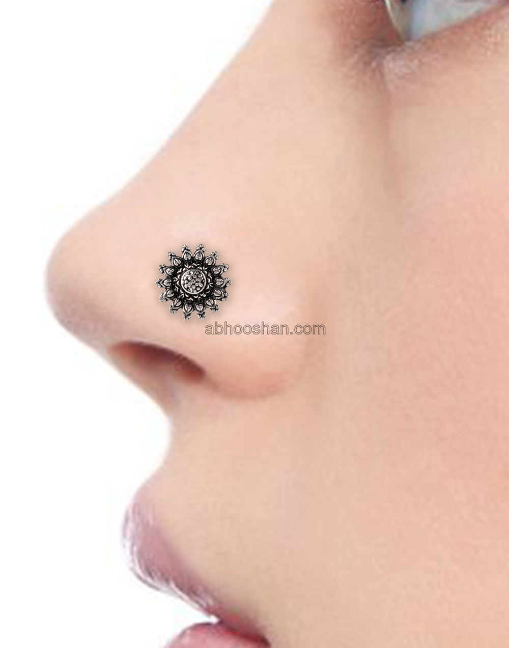 Designer Big Flower Silver Alloy Nose Pin Studs